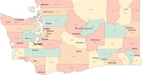 Multi Color Washington Map With Counties Capitals And Major Cities