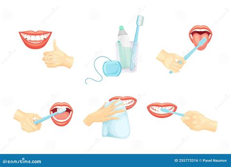 Oral Care And Dental Hygiene With Hands Cleaning Teeth With Floss And