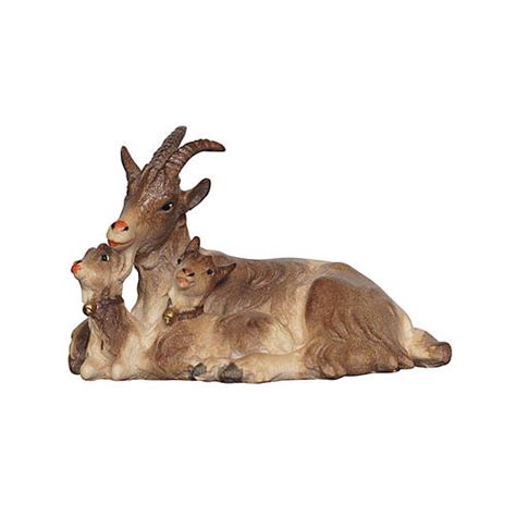 Goat Lying Down And Two Little Goats Painted Wood Mahlknecht Nativity