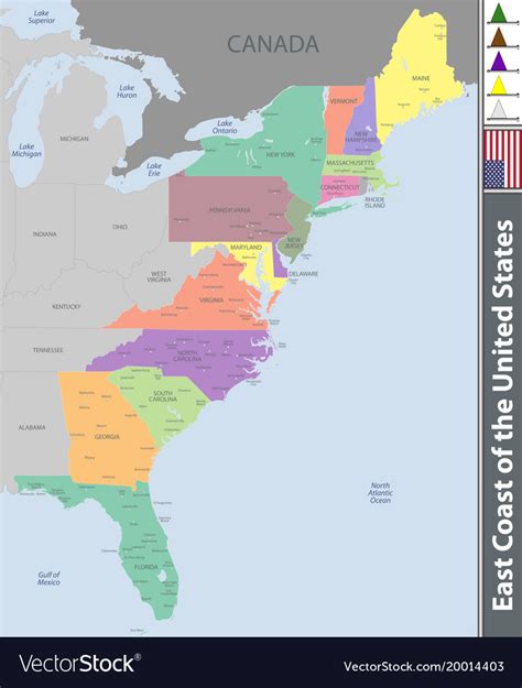 Usa East Coast Map With States Coast East Map Usa States Eastern