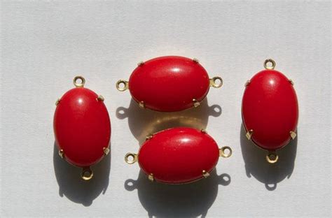 Vintage Opaque Red Stone 2 Loop Loop Brass Setting 16x11mm Etsy Red