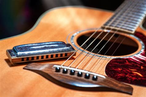 Acoustic Guitar With Blues Harmonica Country Stock Photo Image Of