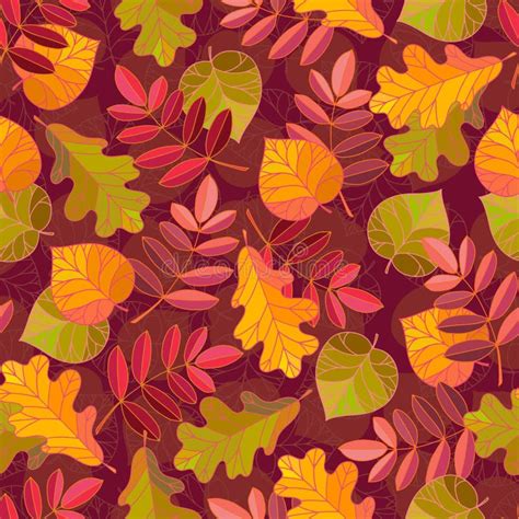 Hand Drawn Seamless Pattern With Autumn Leaves Stock Illustration