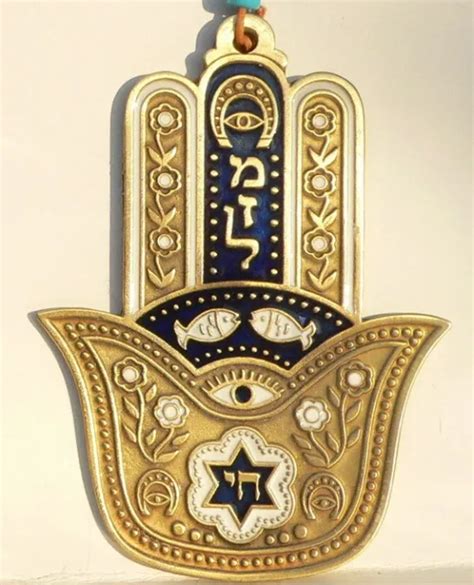 Golden Hamsa Hand Wall Decor Good Luck Bless Kabbalah Symbols Chai Star