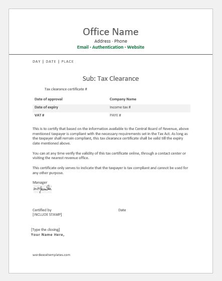Application for a clearance certificate application for a clearance certificate details of the person to whom hmrc should send the certificate fill in the full name and address in the box on the. Tax Clearance Certificate Templates | Word & Excel Templates