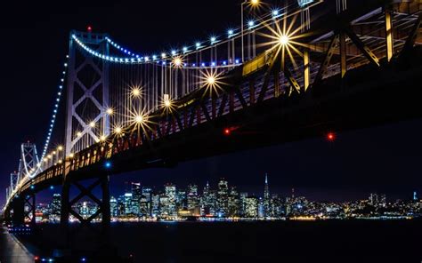 Download Wallpapers Bay Bridge San Francisco Skyline Night San
