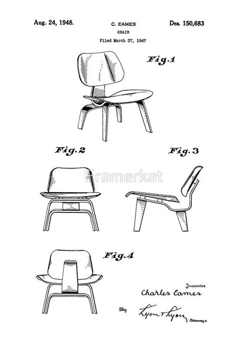 Iconic Eames Lcw Molded Plywood Chair Patent Drawings By Framerkat