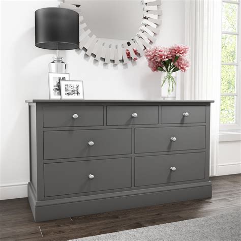 Harper Grey Solid Wood 43 Wide Chest Of Drawers Furniture123