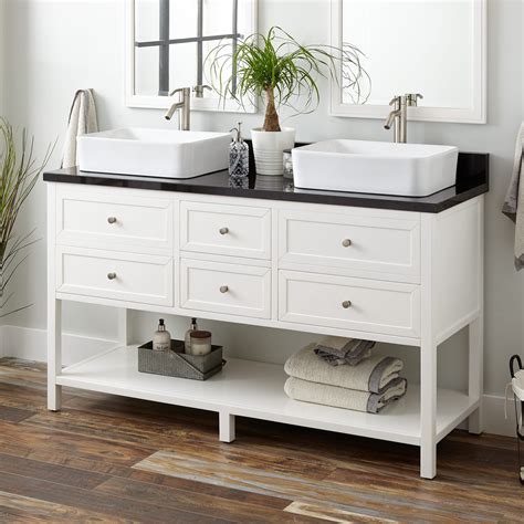 Finalize your bathroom remodel in style with this binne open cabinet 60 double bathroom vanity set. 60" Robertson Double Vessel Sink Vanity - White - Bathroom ...