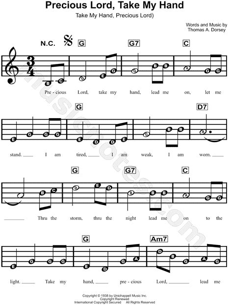 Rev Thomas A Dorsey Precious Lord Take My Hand Sheet Music For Beginners In C Major