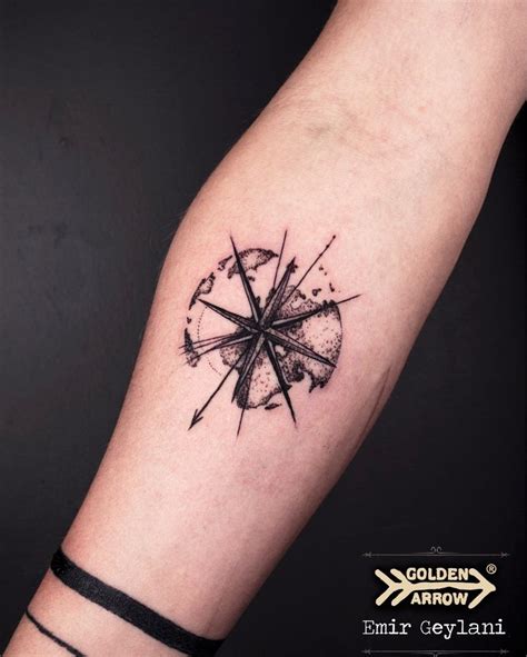 Mapp And Compass Tattoo On Right Forearm