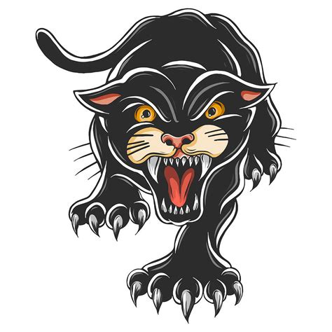 Angry Black Panther Attacking Pose Tattoo Vector Illustration