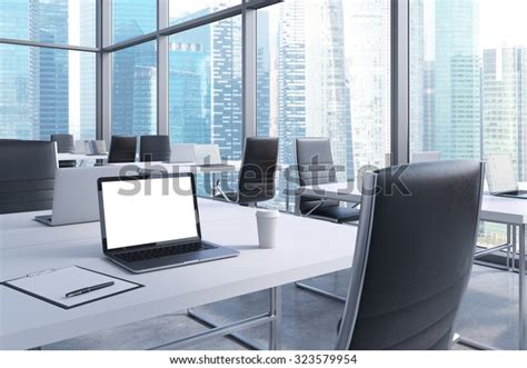 Workplaces Modern Corner Panoramic Office Panoramic Stock Illustration