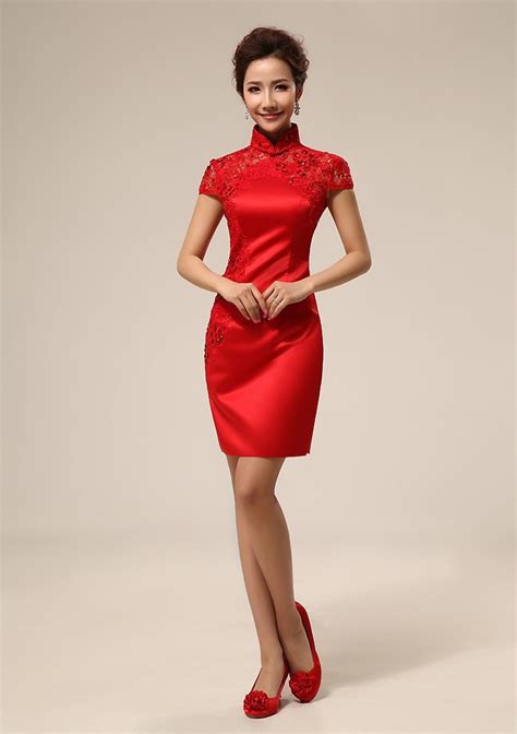 Shanghai Story Red Short Oriental Dress Chinese Traditional Dress