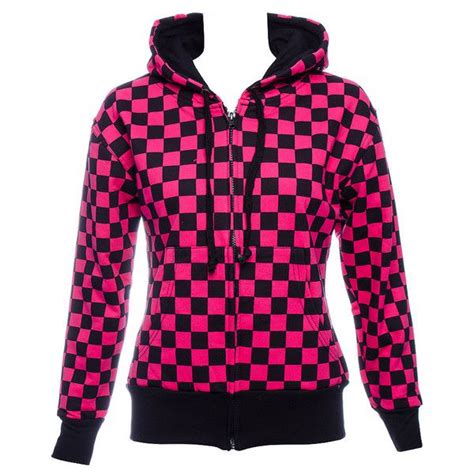 Essential Pink Womens Checkered Hoodie Emo Clothing Checker Print Uk