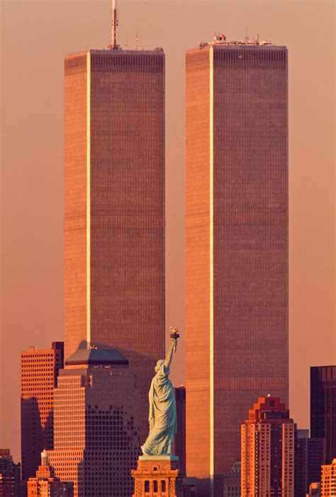 Statue Of Liberty Between Twin Towers World Trade Center