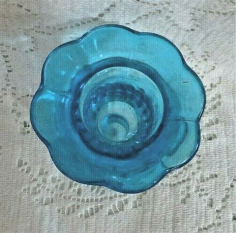 Antique Turquoise Blue Depression Glass Daisy Candle Holder Ebay