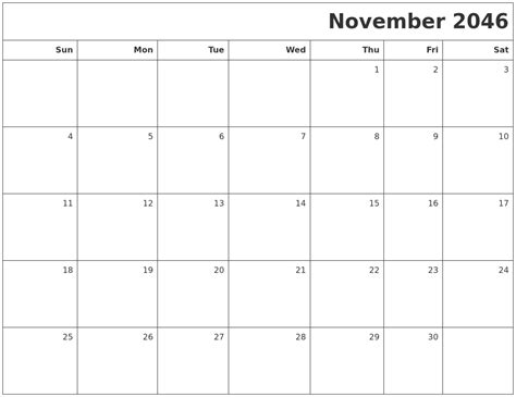November 2046 Printable Blank Calendar