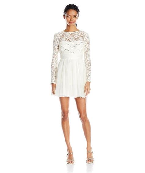 Juniors Long Sleeve Lace Illusion Party Dress Ivory Ch12cvo4uzz