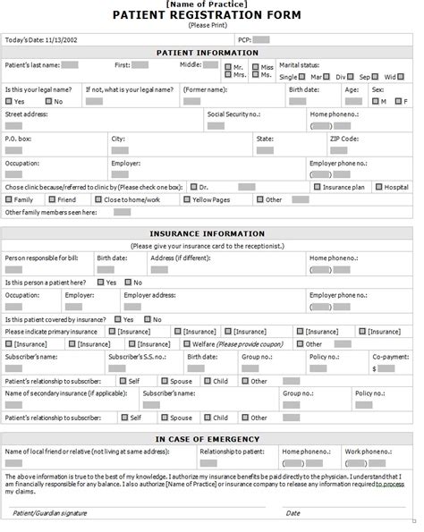 Patient Registration Form Template Sample