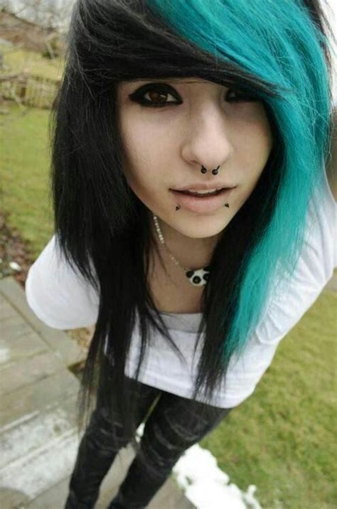 Hairstyle Emo Punk Rock Girl Style Black Turquoise Blue