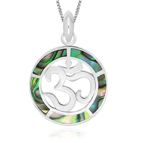 925 Sterling Silver Abalone Shell Chakra Yoga Om Aum Ohm Symbol Pendant