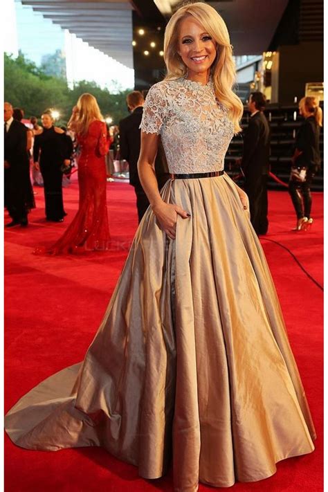 elegant short sleeves lace ball gown long prom evening