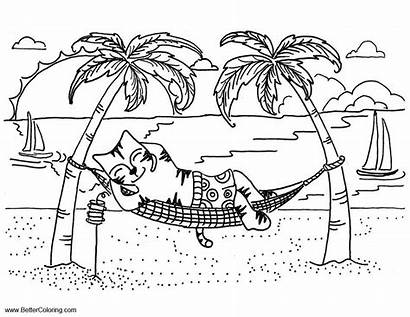 Coloring Summer Fun Pages Beach Tree Palm