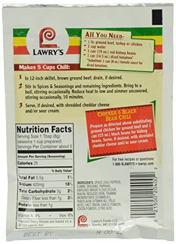 Lawrys Chili Spices And Seasonings Mix 148 Ounce Spice Grinder
