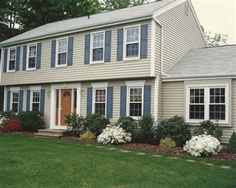 You can never go wrong with sep 5 2015 black shutters red door brick house google search. Beige Shingle Style Siding Blue Shutters Connecticut ...
