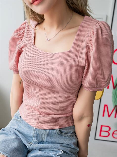 Pink Casual Collar Short Sleeve Polyester Plain Embellished Slight Stretch Women Tops Blouses
