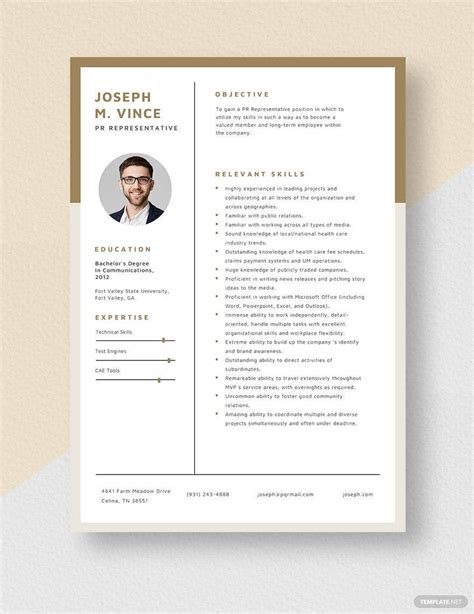 Pr Representative Resume In Word Pages Download Template Net