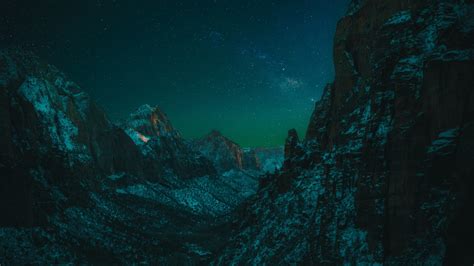 1366x768 Resolution Landscape Forest Mountains In Night Sky 1366x768