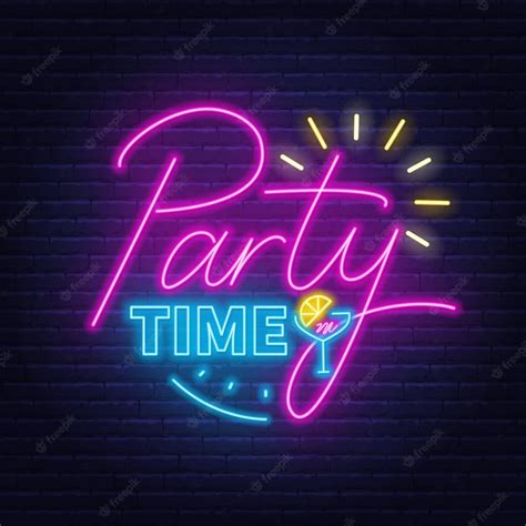 Premium Vector Party Time Neon Lettering In Retro Style Retro Neon