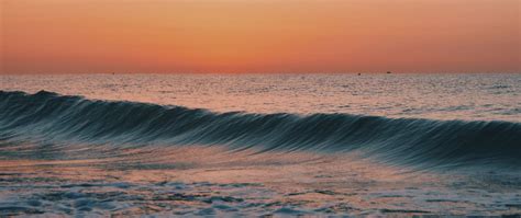 Download Wallpaper 2560x1080 Ocean Water Waves Horizon Sunset Dual
