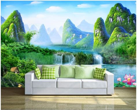 Custom Mural Photo 3d Wallpaper Fresh Guilin Waterfall Landscape Decoration Painting 3d Wall