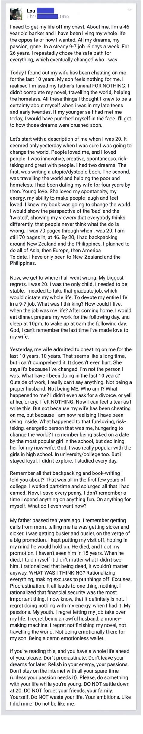 Man Writes A Heartbreaking Facebook Post When He Finds Out His Wife Has