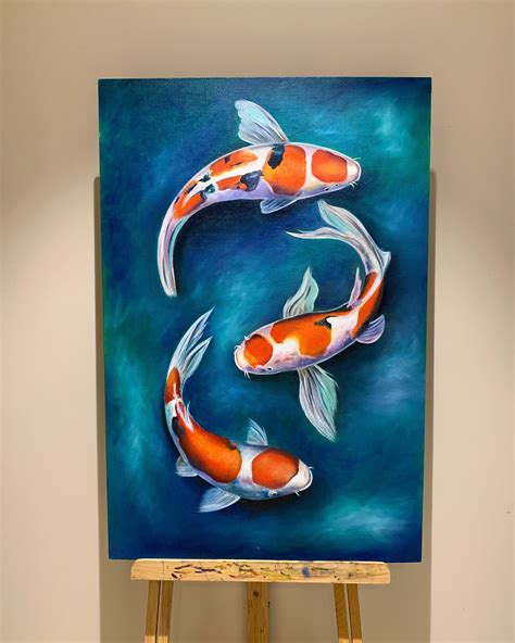 Koi Fish Painting Feng Shui Good Luck Painting Handmade Etsy