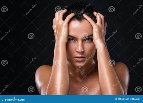 beautiful woman with oily and wet skin stock image image of head