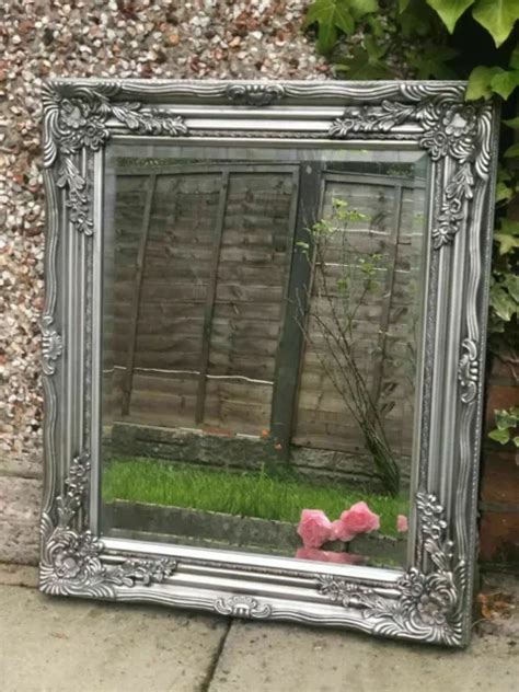 Large Silver Ornate Wall Mirror Rustic Silver French Hallway Bathroom