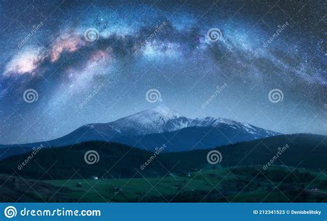 Arched Milky Way Over The Beautiful Mountains Stock Image Image Of