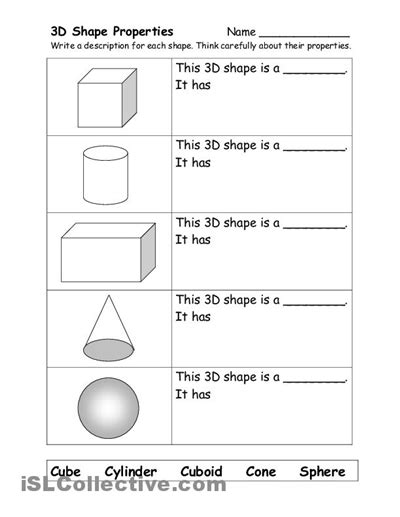 10 3 Dimensional Shapes Kindergarten Worksheets Printable