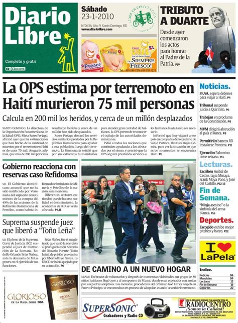 Periódico Diario Libre R Dominicana Periódicos De R Dominicana Edición De Sábado 23 De