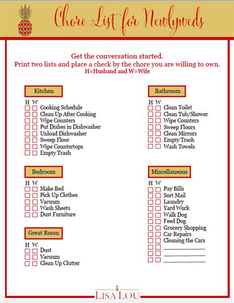 Chore List For Newlyweds Chore List Chores Household Chores List