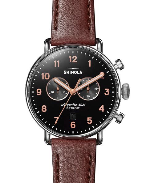Shinola Men S 43mm Canfield Chronograph Watch With Brown Leather Strap
