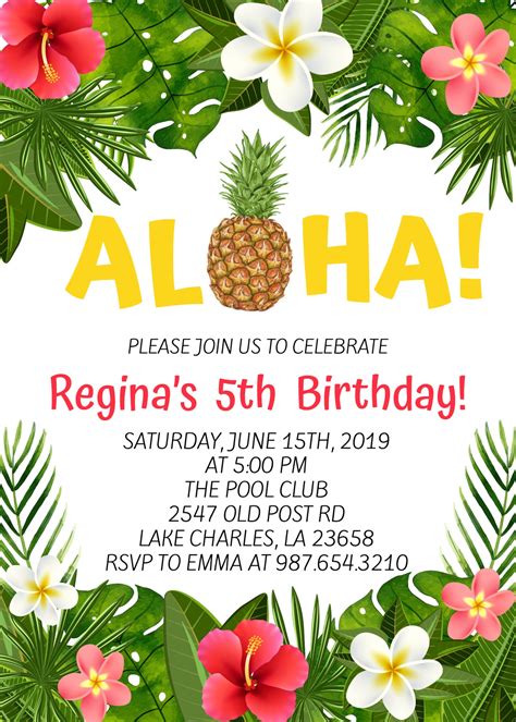 Aloha Tropical Birthday Editable Invitation Hawaiian Birthday Etsy