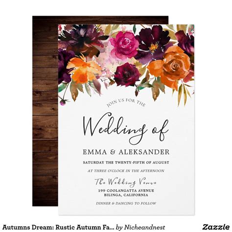 Autumns Dream Rustic Autumn Fall Flowers Wedding Invitation Zazzle