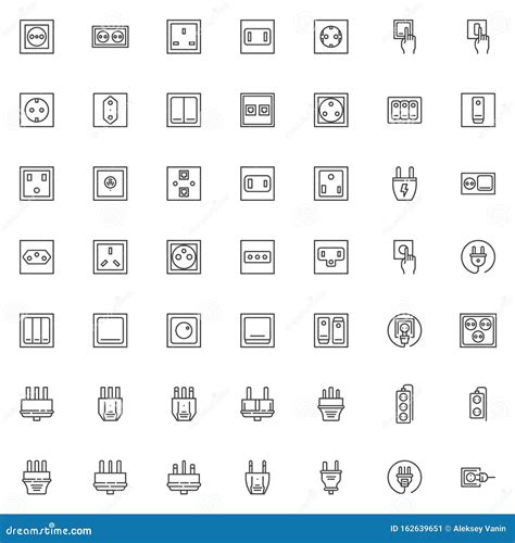 Electric Plug And Socket Line Icons Set Stock Vector Illustration Of