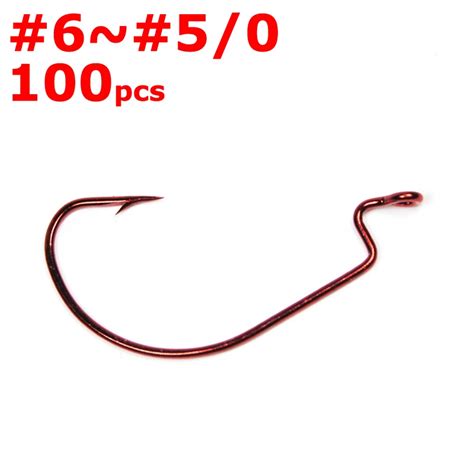 100pcs Red Offset Worm Hook For Bass Fishing Plastic Worm Taxas Rig