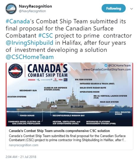 Canadas Combat Ship Team Submits Its Surface Combatant Solution